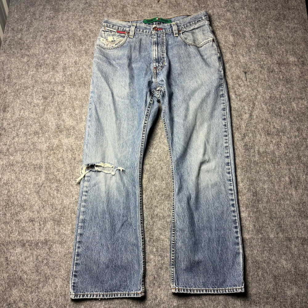 Tommy Jeans Y2K Light Wash Denim Jeans Distressed Knee Straight Fit 33x30